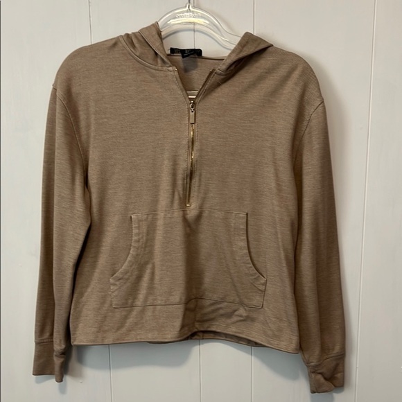 Rachel Zoe Tops - Rachel Zoe Crop Tan Half-Zip Hoodie Sweater